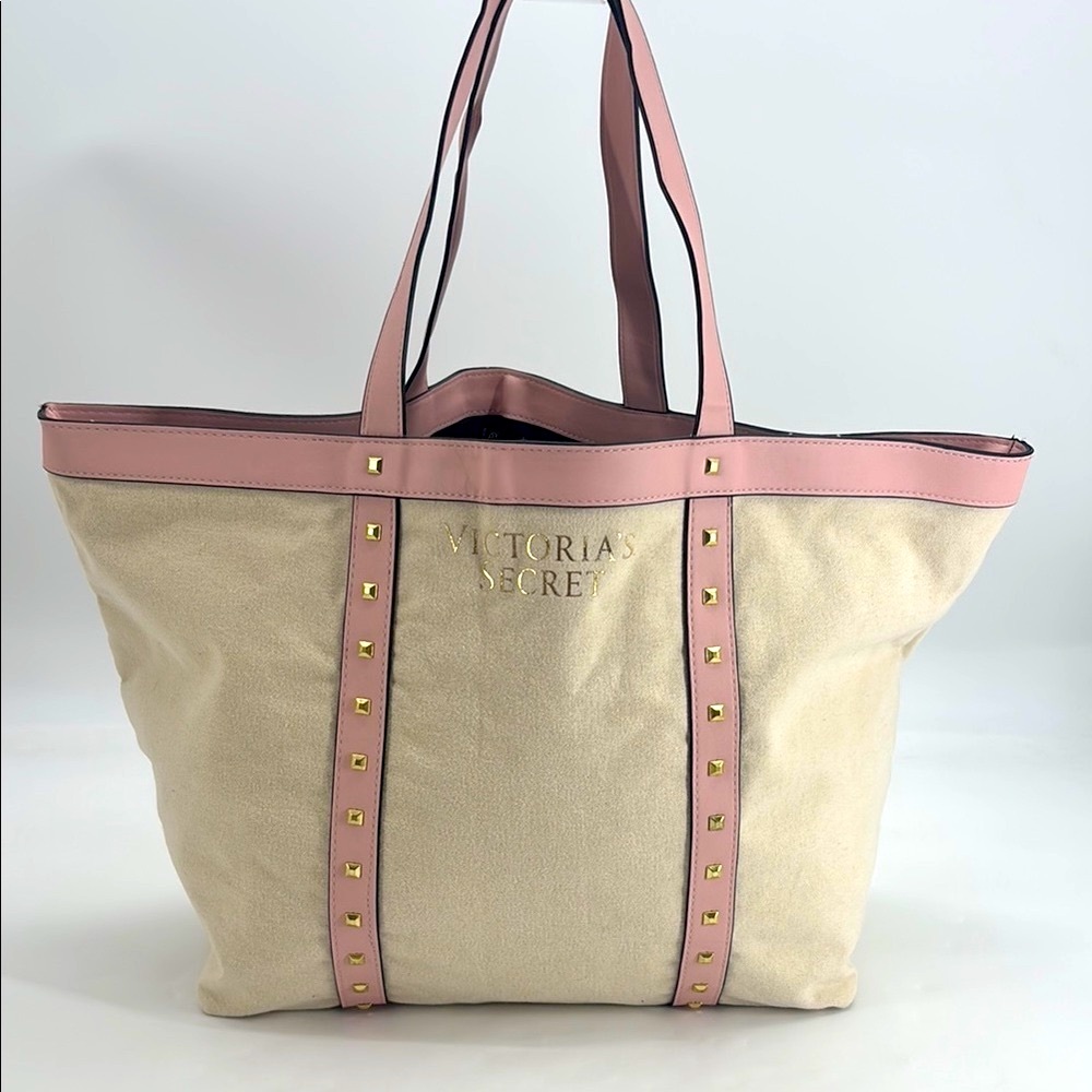 New Victoria's Secret Canvas Faux Leather Studded Insulated Large Tote NWOT